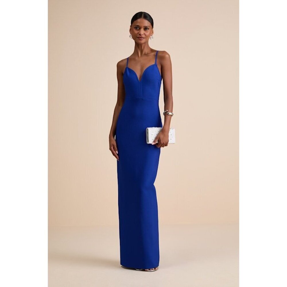 Lulus Hadrina Cobalt Blue Ponte Knit Column Maxi Dress - Size XS